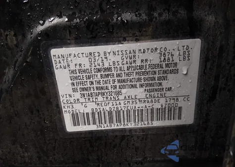 2019 Nissan Sentra Sv from USA, damaged, VIN 3N1AB7AP8KY321685
